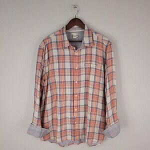 Carbon2Cobalt Shirt Men Large Orange Blue Plaid Cotton Double Cloth Long Sleeve
